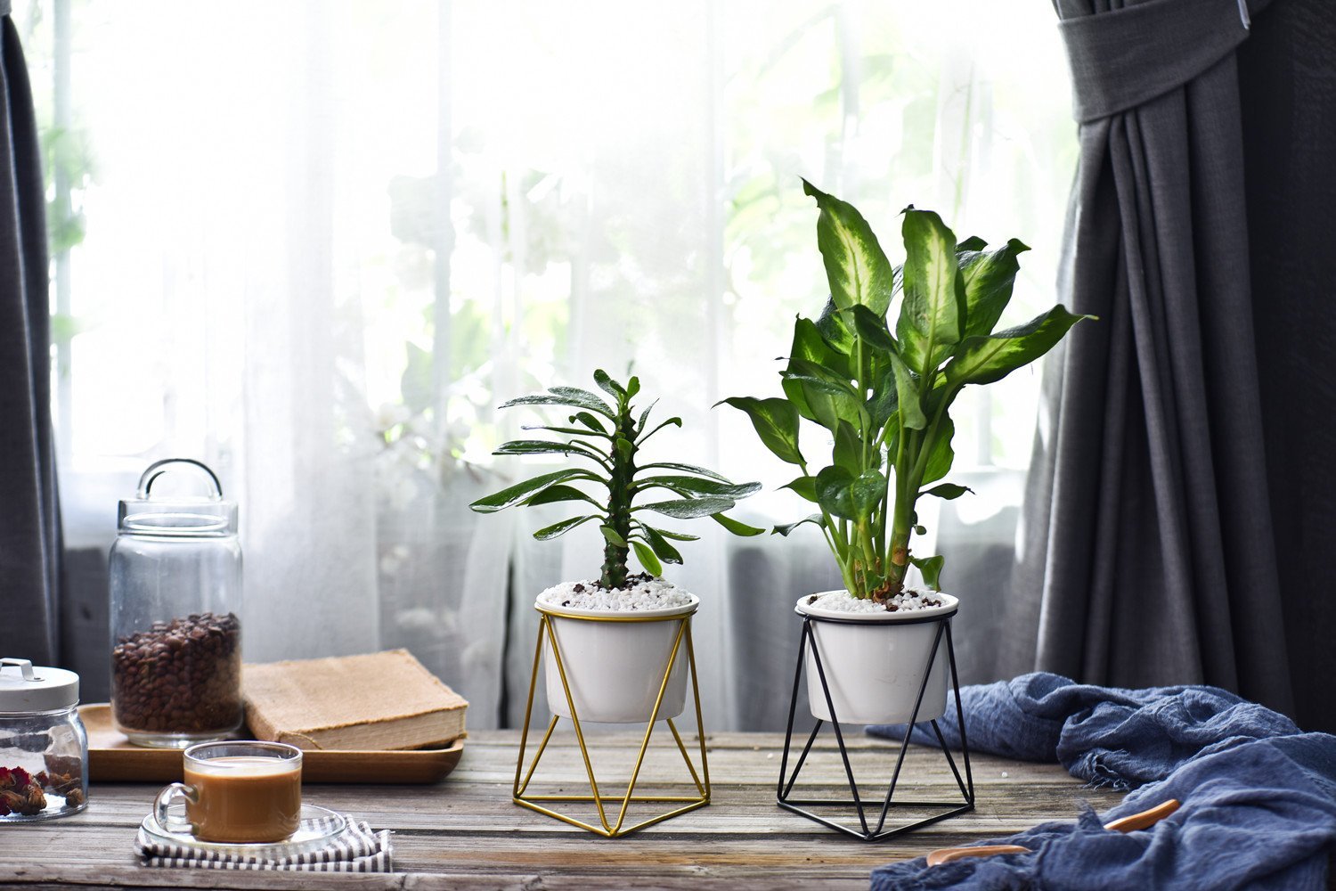 Pot de fleurs pour l'intérieur Y&amp;M(TM) - 11,6 cm - Moderne - Pot rond en céramique blanche avec support en métal - Pour les plantes succulentes, les plantes grimpantes, les cactus blanc/noir-les-meilleurs-pots-de-plantes-dinterieur,2018