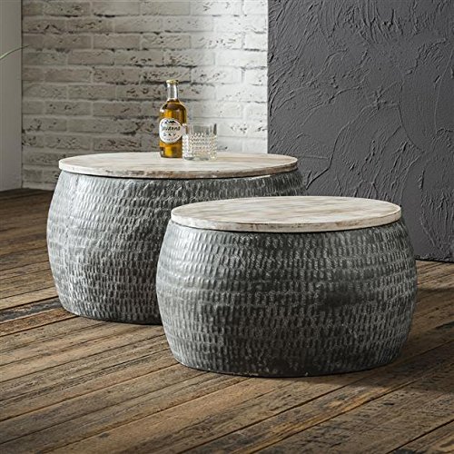 Lot de 2 tables basses Sari grises, design scandinave en bois de manguier