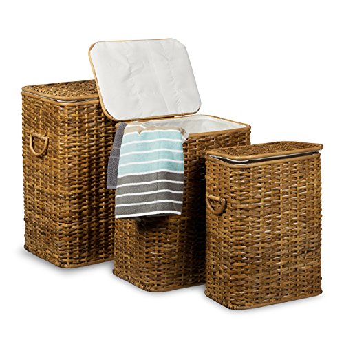 relaxdays panier linge lot de 3 corbeille linge en rotin tress 1