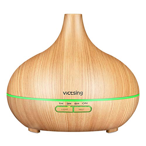 VicTsing 300ml Diffuseurs d'Huiles Essentielles Electrique, Humidificateur d'Air à Brume Fraîche, 7 Couleurs LED, Arrêt Automatique sans Eau, pour La Maison/Chambre à Coucher/Spa/Yoga/Massag-Gingembre