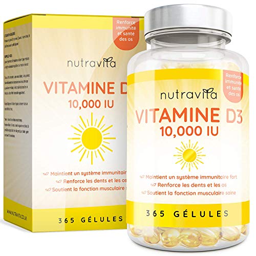 Vitamine D3 10,000 IU - 365 Gélules - Articulations, Os Et Dents En Bonne Santé - 1 An D'Approvisionnement