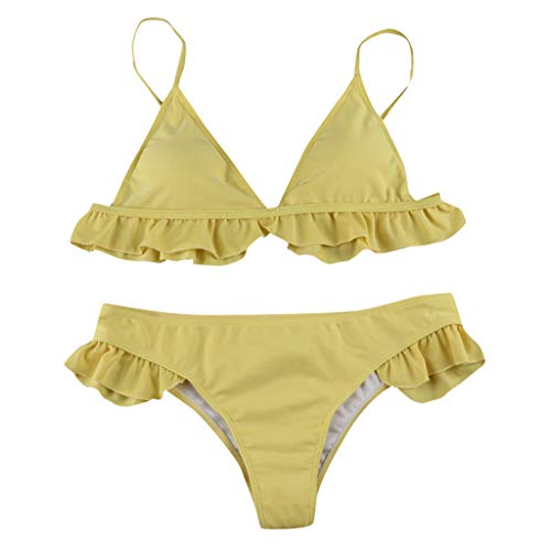 KEERADS- Maillot De Bain 2 Pièces Feuille De Lotus Femme Sexy Push Up Bandeau Bikini Torsadé Amincissant Triangle avec Rembourrés Réglable Slim Bikini Costume Sport Beachwear Swimwear