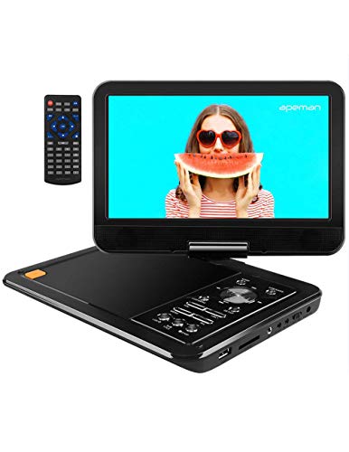 APEMAN Lecteur DVD Portable avec Grand Écran Pivotant 10,5" Batterie Rechargeable Intégrée Carte SD et USB Prise en Charge Directe Formats AVI/RMVB / MP3 / JPEG (Noir)