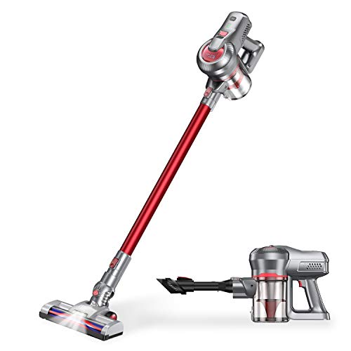 Aspirateur Balai sans Fil sans Sac, Muzili 40min Super Aspiration Puissante LED Éclairage 70dB Silencieux 9.5KPA Léger Aspirateur sans Sac pour Maison Voiture Bureau Tapis[Classe Énergétique A +++]