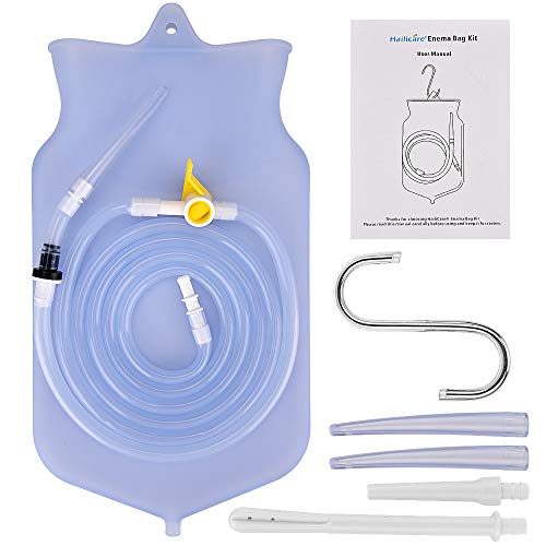 Sac de Lavement, HailiCare 2L Réutilisable Bock à Lavement Silicone Non-toxique Enema Kit sans Phtalates et BPA pour Nettoyage de Côlon Detox Soulage la Constipation