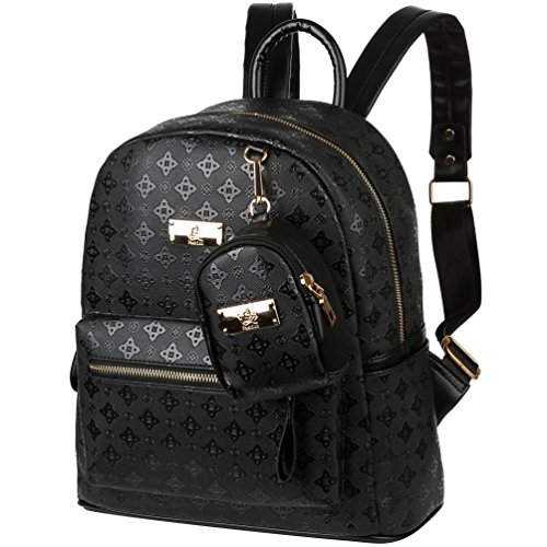 Vbiger Sac à Dos Femmes Cuir PU Mini Sac à Dos Voyage Petit Sac de Loisirs (Noir Brillant)