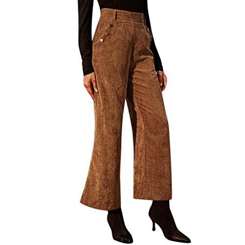 Makalon-Pantalons Large pour Femmes De Couleur Unie, Pantalon Décontracté à Poche en Velours Côtelé, Coupe Slim Droite/Pantalons Femme Hiver-Jeans Femme Pas Cher (Marron, L)