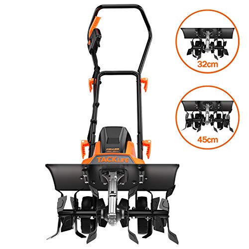 TACKLIFE Motobineuse Électrique, 1500W Motoculteur, Largeur Variable 32-45cm, 6 Fraises à 20cm & 24 Lames, 390tr/min à Vide, Guidon Pliable, Roues Réglables-TGTL01A