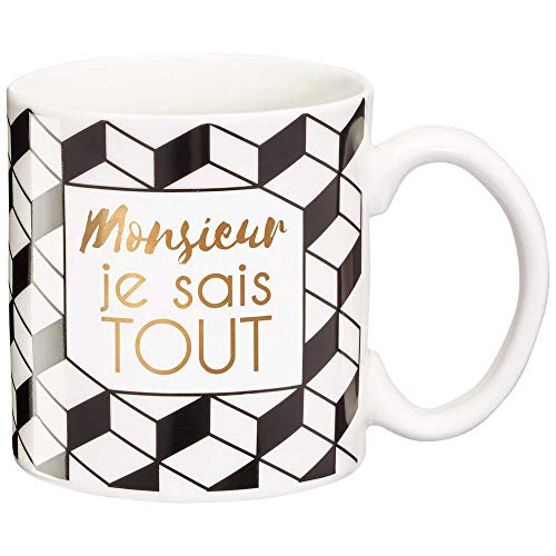 Draeger - Mug Original - Tasse À Thé à offrir en cadeau à vos proches - Tasse À Café en porcelaine fine - 350 ml 8 cm de diamètre x 8,5 cm de hauteur monsieur je sais tout
