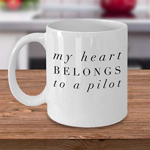 Mug à café Pilot – Cadeau pour amateur d’avion – Idée cadeau de pilote – My Heart Belongs To A Pilot – Cadeau pilote pas cher
