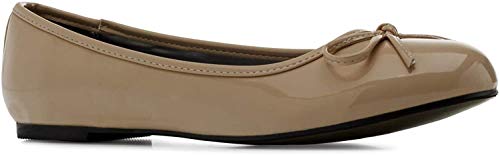Andres Machado - Ballerines pour Femmes/Filles à Talons Plats et nœud décoratif - TG104 - Chaussures Plates pour l´éte et l´Hiver - Ballerines en Vernies - Fauve EU 44