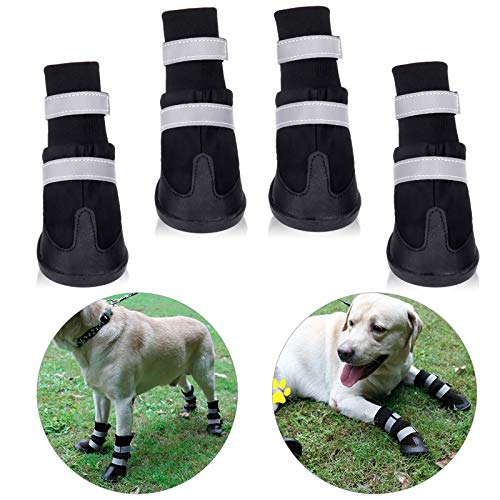 Bottes pour chien de protection, Lot de 4 étanche Chaussures de chien pour chiens de taille moyenne et grande - Noir