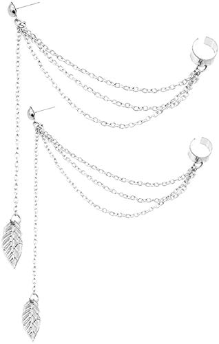 DJDL Feuille de Gland Oreille sur Chenilles Boucle d'oreille Multi Couches Goujons Poignets Oreille Wrap Broches Vigne Charme Clip sur Bijoux, Bijoux Cadeau pour Maman, Filles Amis Silver