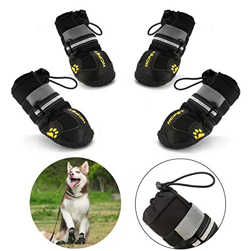Hcpet Bottes Chien, 4 pcs Chien Chaussure avec Résistant à l'usure, Anti-Slip intérieur Robuste, et Bande élastique pour Taille Moyenne et Grande Chien (5#)