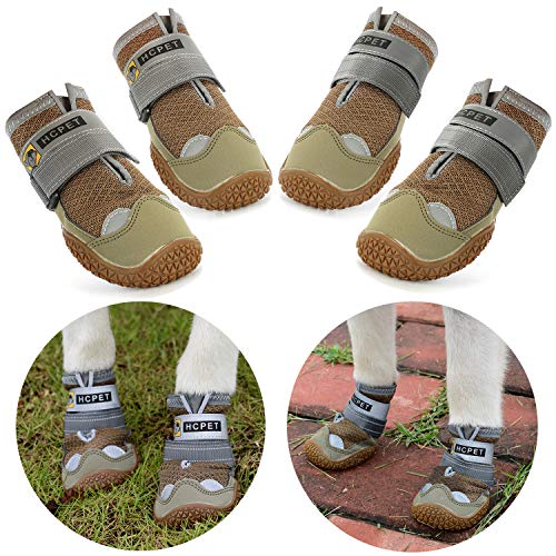 Нсрet Bottes pour Chien de Protection, Lot de 4 étanche Chaussures de Chien pour Chiens de Taille Moyenne et Grande - Kaki (5#)