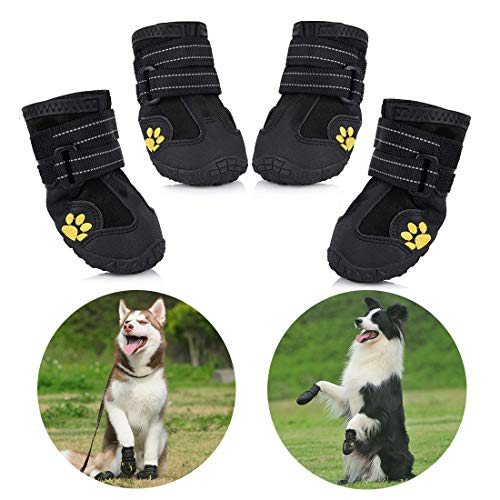 Petacc Bottes pour chien de protection, Lot de 4 étanche Chaussures de chien pour chiens de taille moyenne et grande - Noir