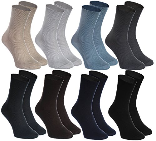 Rainbow Socks - Femme Homme Chaussettes Diabetique Sans Pression - 8 Paire - Beige Marron Noir Graphite Bleu Marine Kaki Bleu Gris - Taille 42-43