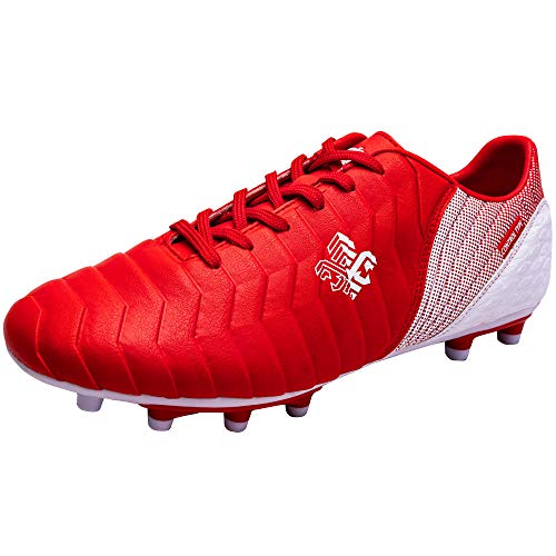 Saekeke Chaussures de Football Filles FG Entrainement Professionnelle Adolescents Multi-Sport Chaussure de Foot en Plein Air Rouge Crampons Garçon Homme Femme Unisexe EU 44
