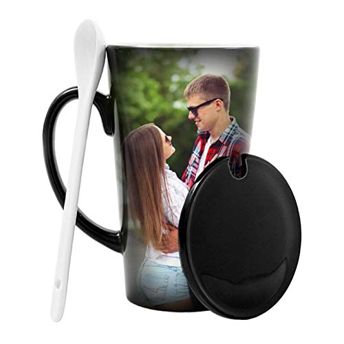 Tasse de couleur magique de tasse changeante de tasse personnalisée tasse en céramique de tasse sensible à la chaleur de tasse(Noir2)