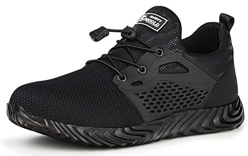 tqgold Chaussures de sécurité pour hommes / femmes, bout en acier, baskets légères, respirantes, pour randonnée, marche, sport - - Noir 830., 39 1/3 EU