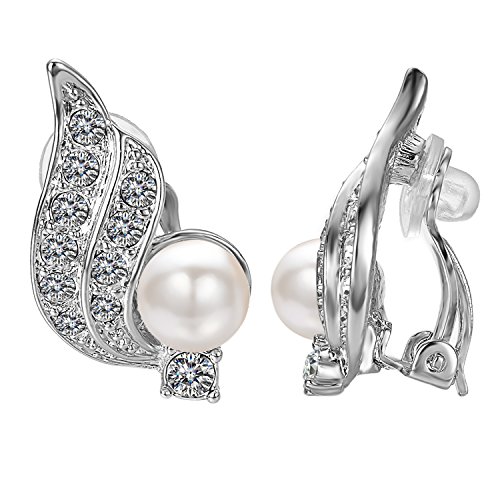 Yoursfs Boucles d'oreilles perle blanche 18k Or blanc plaqué Solitaires en Cristal australien pavés Forme d'Ailes d’ange pour Femme Idée cadeau Anniversaire Mariage Saint Valentin